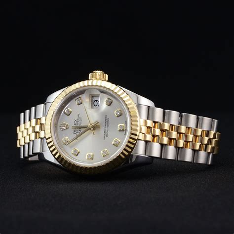 pre-owned ladies rolex datejust 28 stainless steel after market diamond|used Rolex lady Datejust for sale.